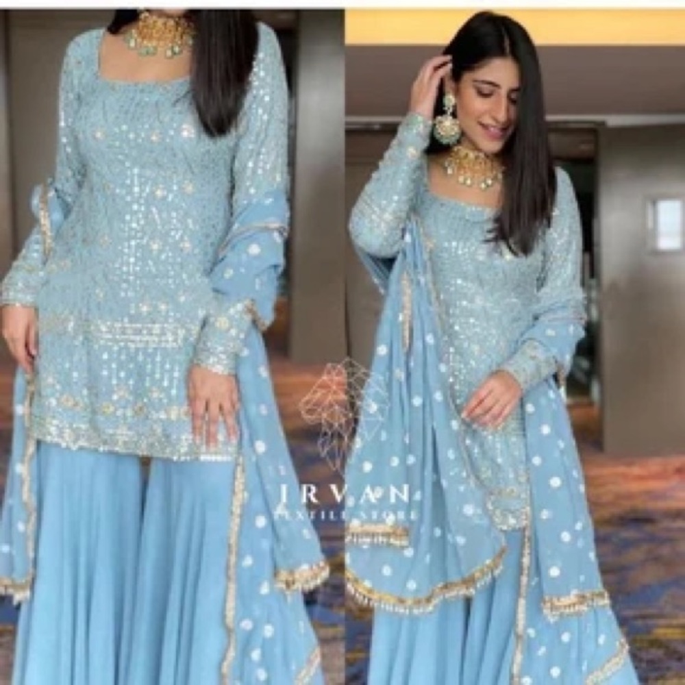 NWT Sharara  Set with Dupatta, Drsigner Georgette 3 Piece Salwar Kameez
